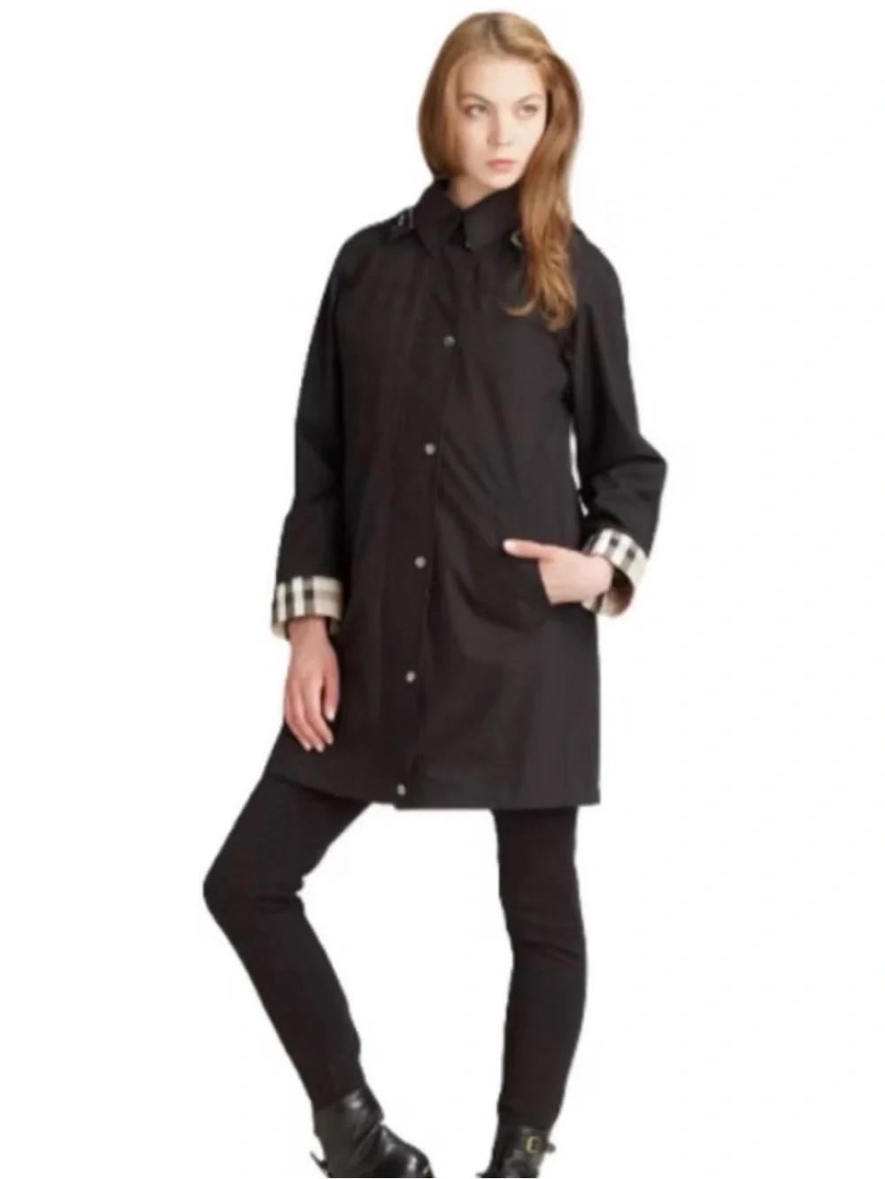 Burberry Black Hooded Trench rain jacket Coat Signature nova Check liner medium - Picture 2 of 15